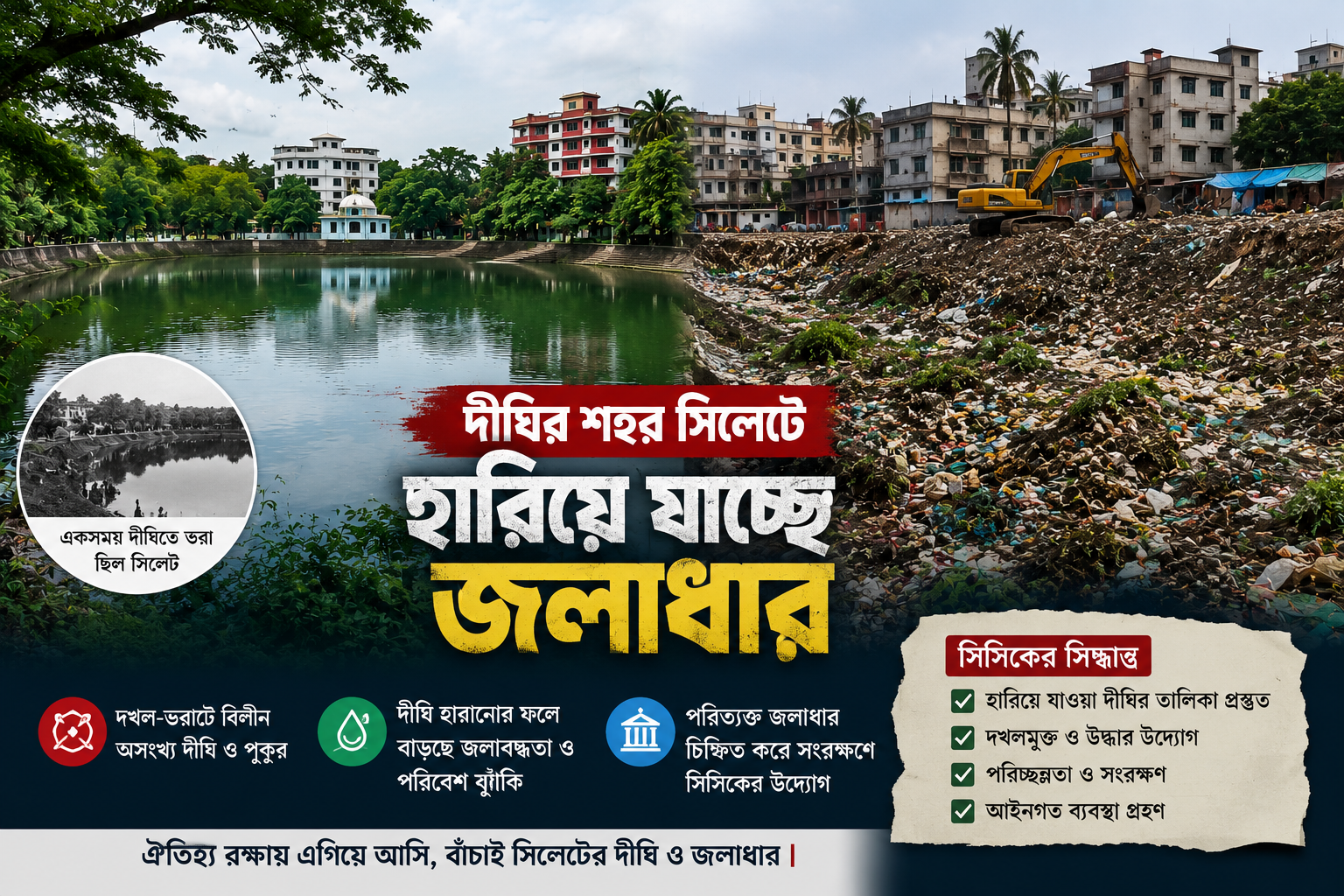 দখল আর ভরাটে নিঃশেষ সিলেটের দীঘি দখল আর ভরাটে নিঃশেষ সিলেটের দীঘি
