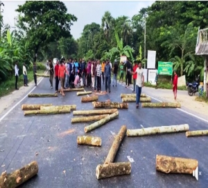 মহাসড়কে গাছ ফেলে আগুন, দক্ষিণ সুরমায় দুজন আটক